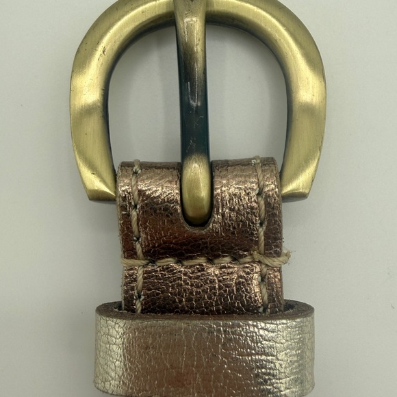 Chicos Leather Belt Med. Patchwork Skinny Metallic Gold Bronze Brown Stitched - Picture 2 of 7